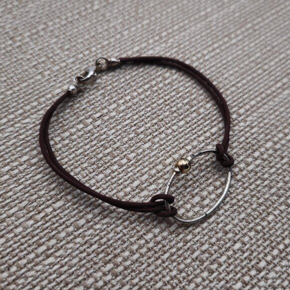7.5 Inch Sterling Silver And Leather Rustic Oval Bracelet B486 - Picture 2 of 7
